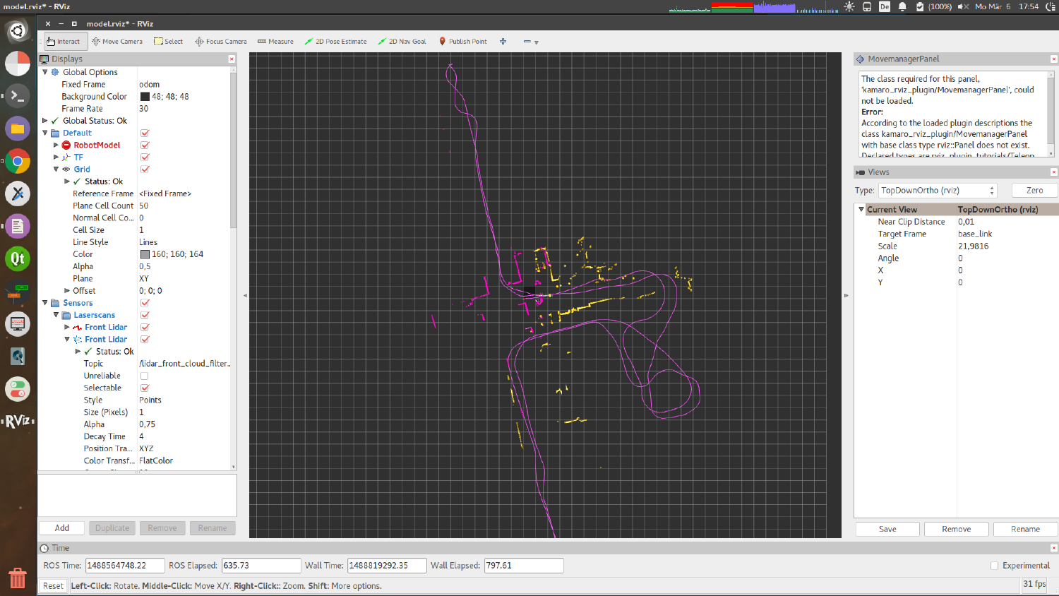 rviz interface which shows a long robot path and a fiew buildings