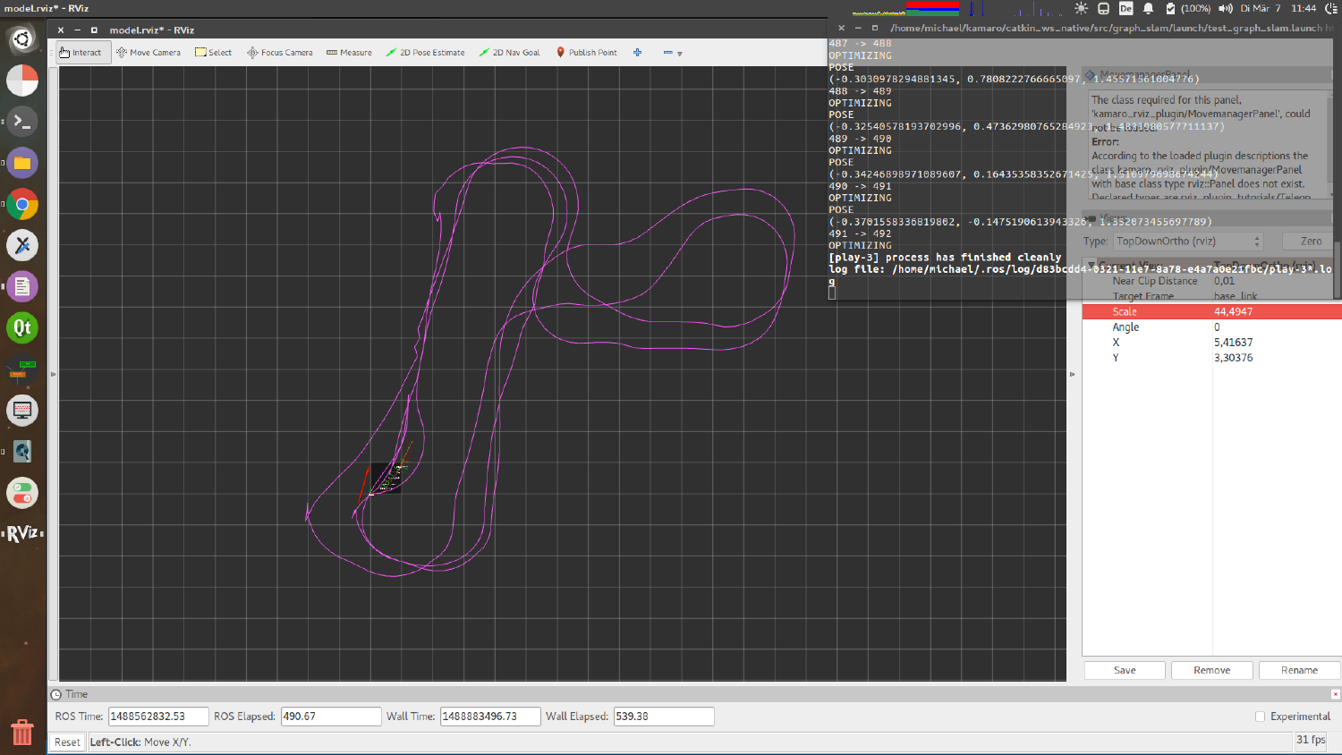 rviz interface which shows multiple loops of a long robot path. Not all loops overlap perfectly.