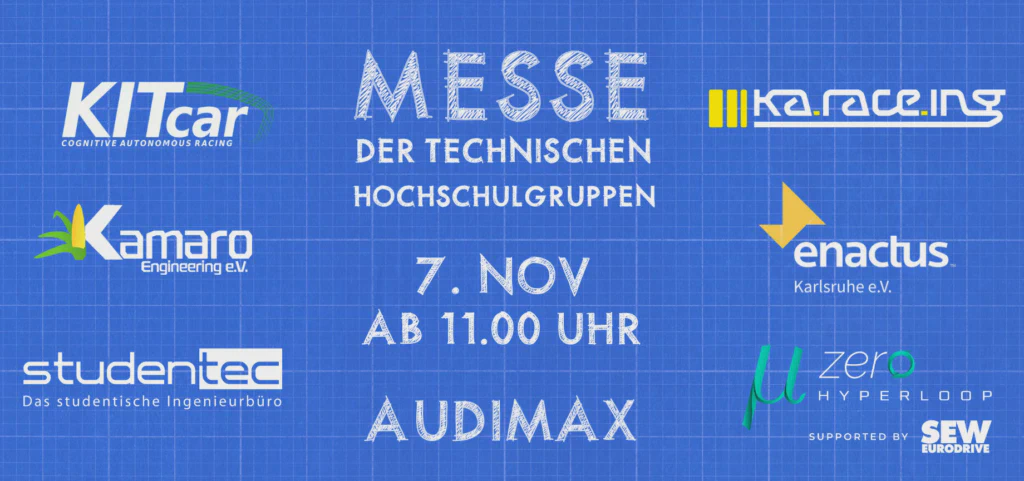 Flyer für die TechHSG Messe 2023 mit den Logos der teilnehmenden HSGs